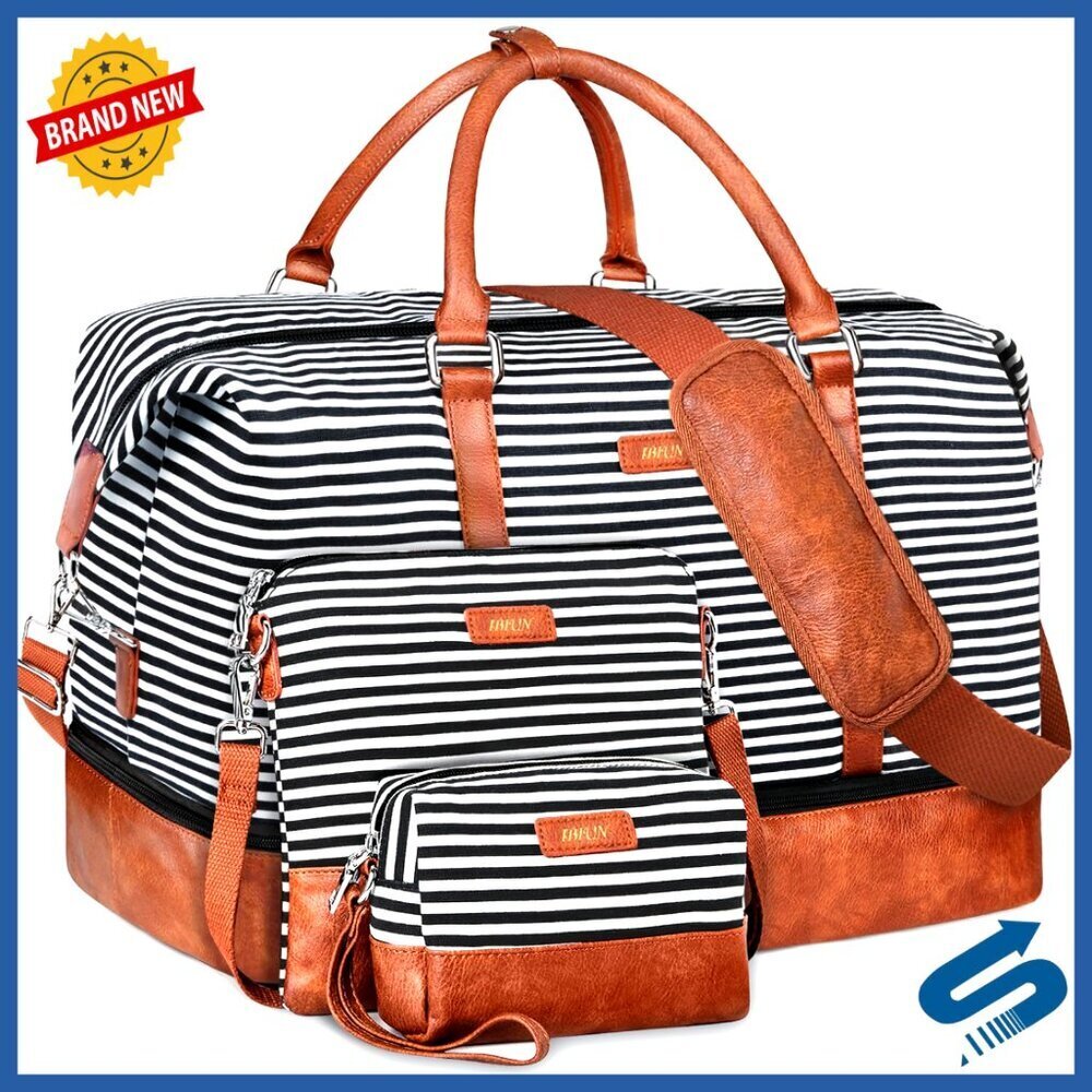21" Canvas Weekender Duffle Bag with Shoe Compartment, Luggage Sleeve, 3-Piece